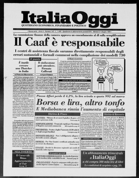 Italia oggi : quotidiano di economia finanza e politica